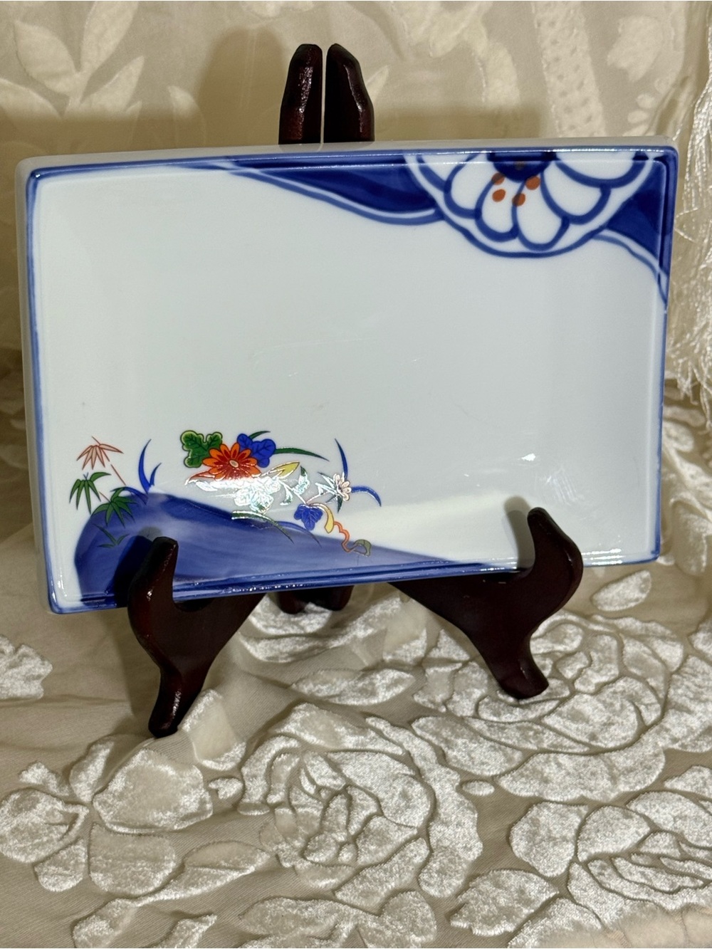 Japanese porcelain Arita Ware Sometuke Small Rectangle Plate Signed